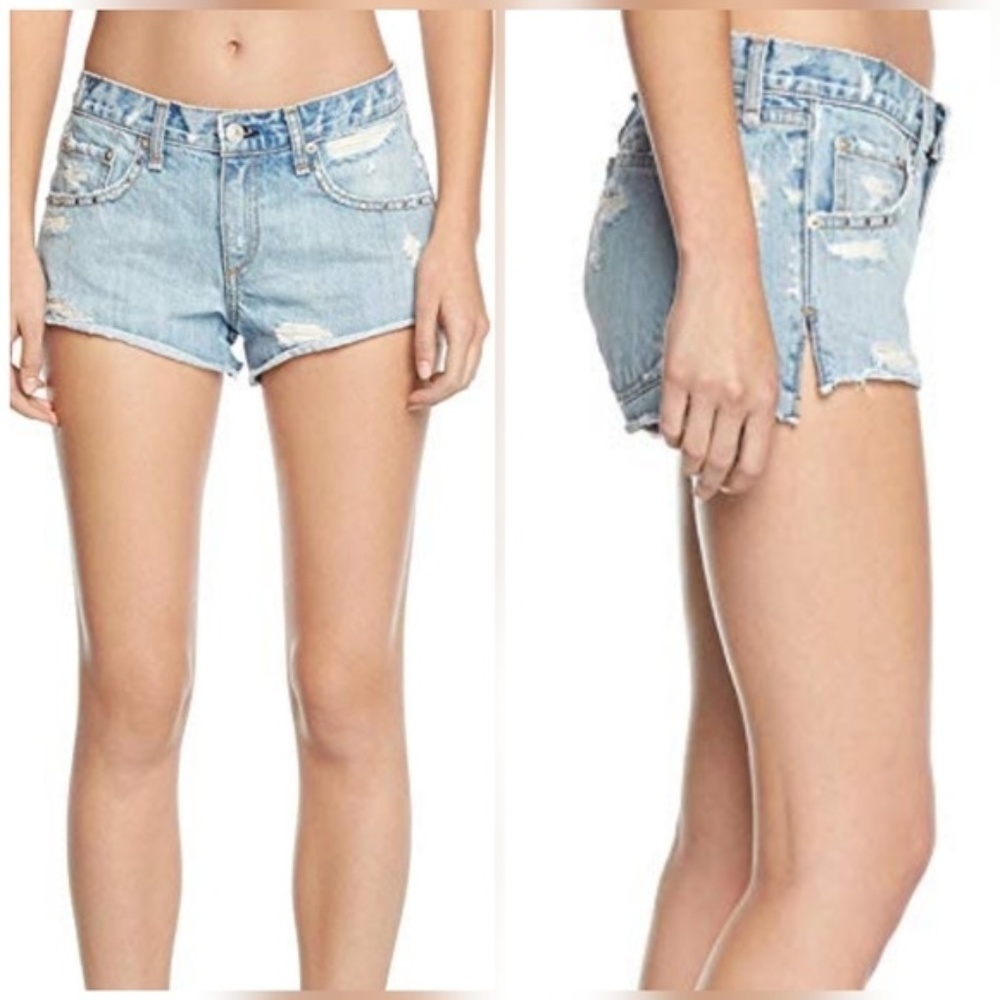 Rag & Bone Avenida Studded Jean Denim Boyfriend Shorts  Size 25 EUC